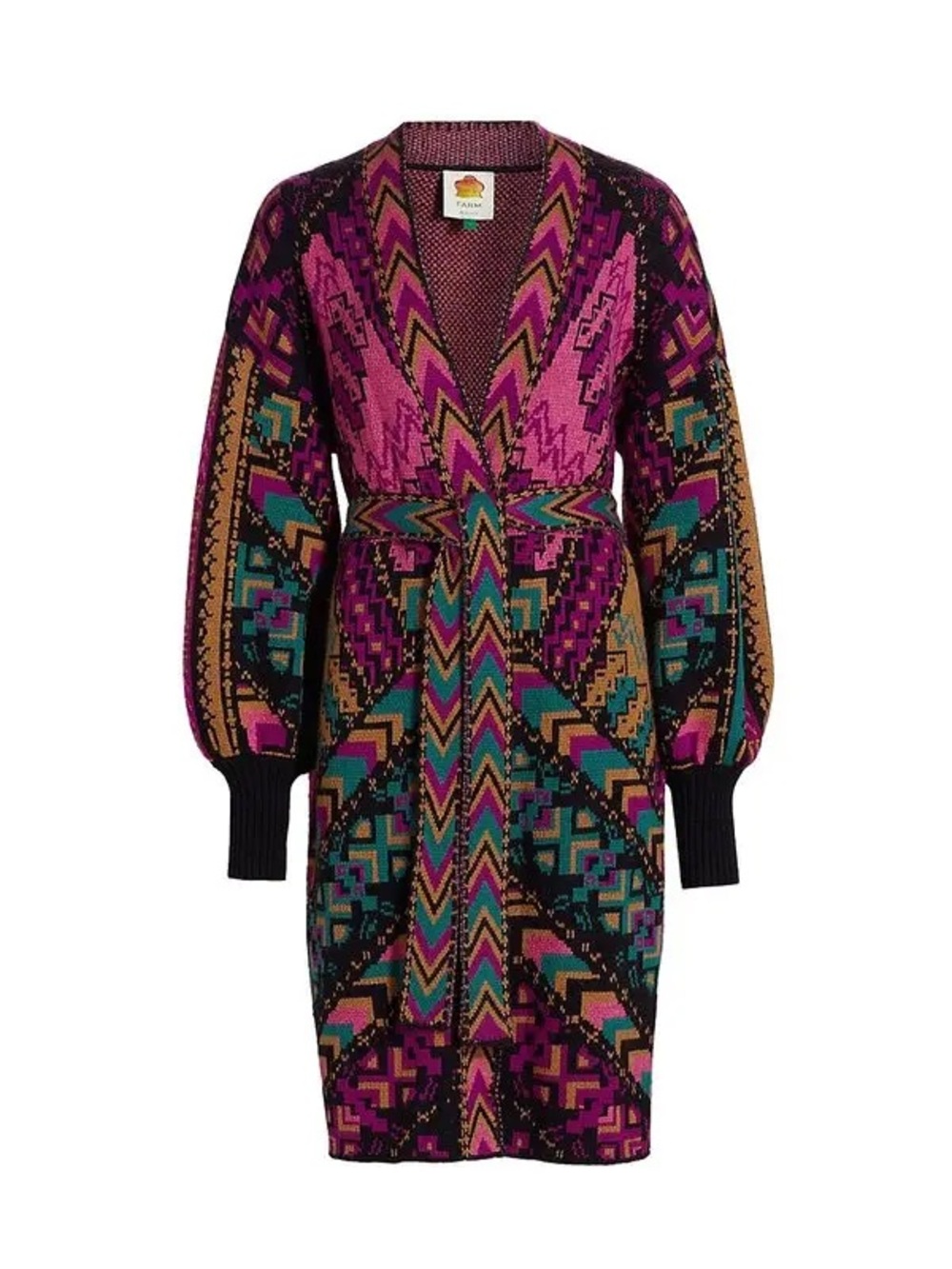 Farm Rio Yawanawa Stripes Cardigan Bohemian Vibrant Large